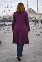 Tesettür giyim MOR BELDEN BAĞCIKLI FİLE DETAYLI ÖRME HIRKA T 2628