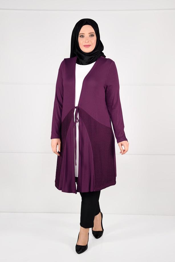 Vêtements hijab POURPRE CARDIGAN EN TRICOT À TAILLE-NOUÉE  2628 - TRENDTESETTÜR