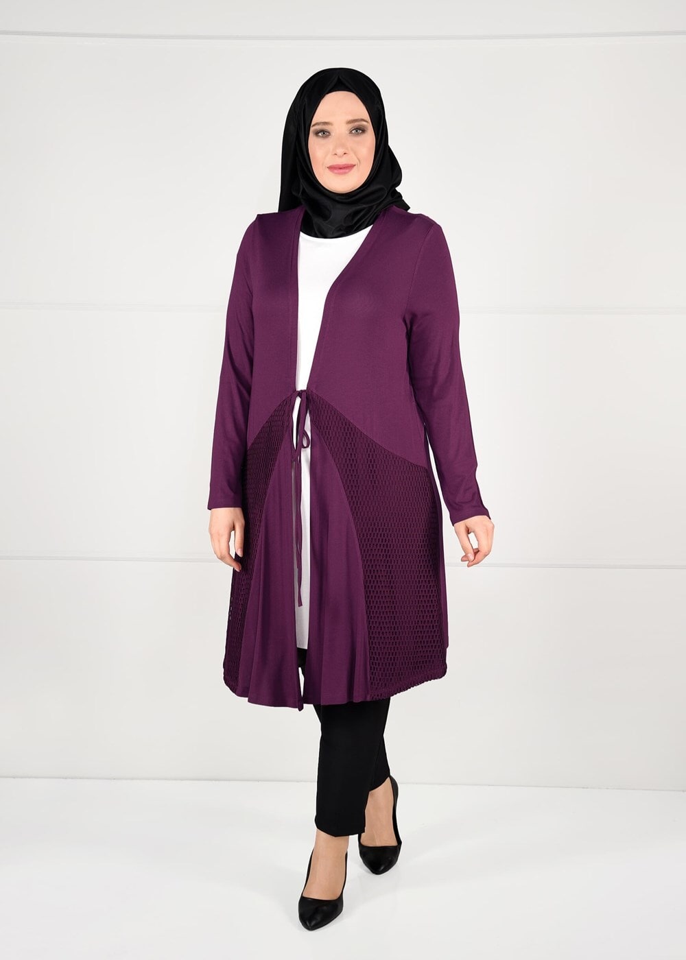 Vêtements hijab POURPRE CARDIGAN EN TRICOT À TAILLE-NOUÉE  2628