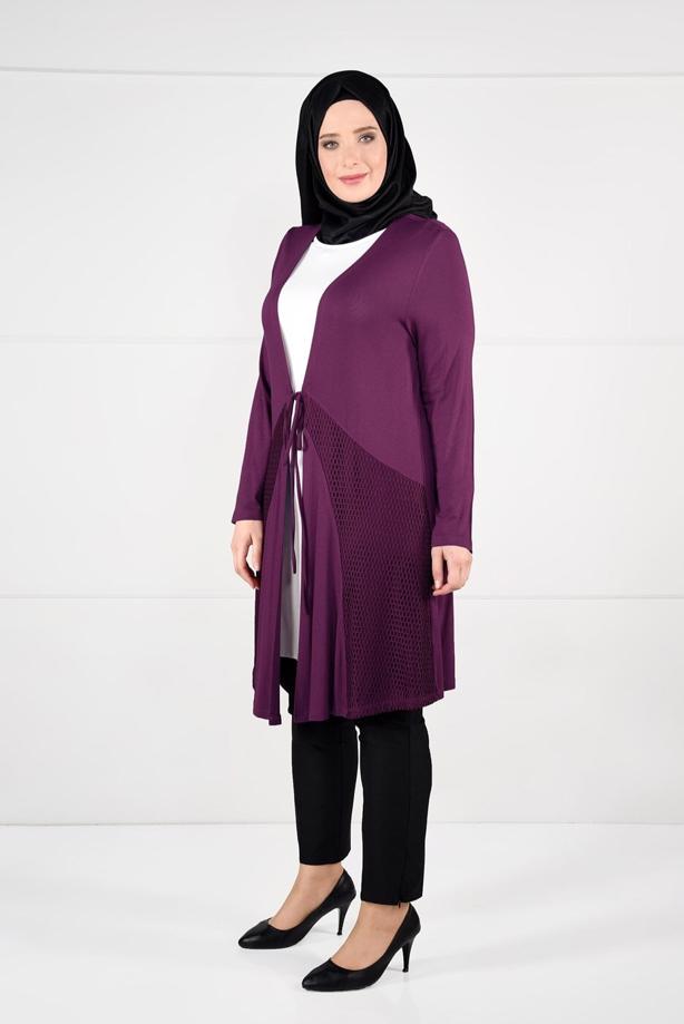 Vêtements hijab POURPRE CARDIGAN EN TRICOT À TAILLE-NOUÉE  2628 - TRENDTESETTÜR
