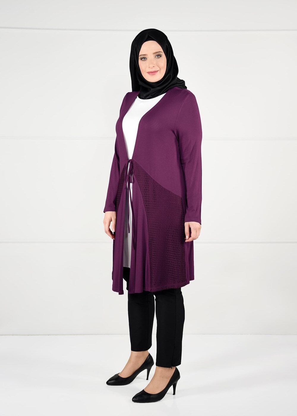 Vêtements hijab POURPRE CARDIGAN EN TRICOT À TAILLE-NOUÉE  2628
