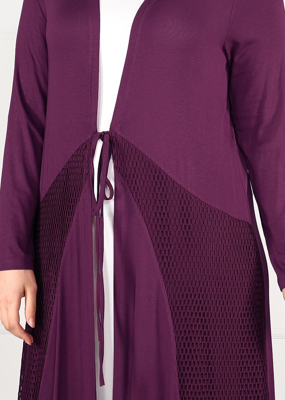 Hijab clothing PURPLE TIE-FRONT FISHNET CARDIGAN 2628