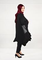 Tesettür giyim SİYAH OVAL KESİM FİLE DETAYLI ÖRME CEKET 2629 