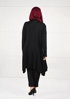Tesettür giyim SİYAH OVAL KESİM FİLE DETAYLI ÖRME CEKET 2629 