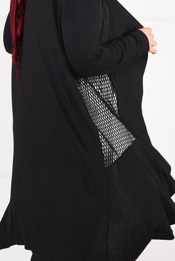 Tesettür giyim SİYAH OVAL KESİM FİLE DETAYLI ÖRME CEKET 2629  - TRENDTESETTÜR