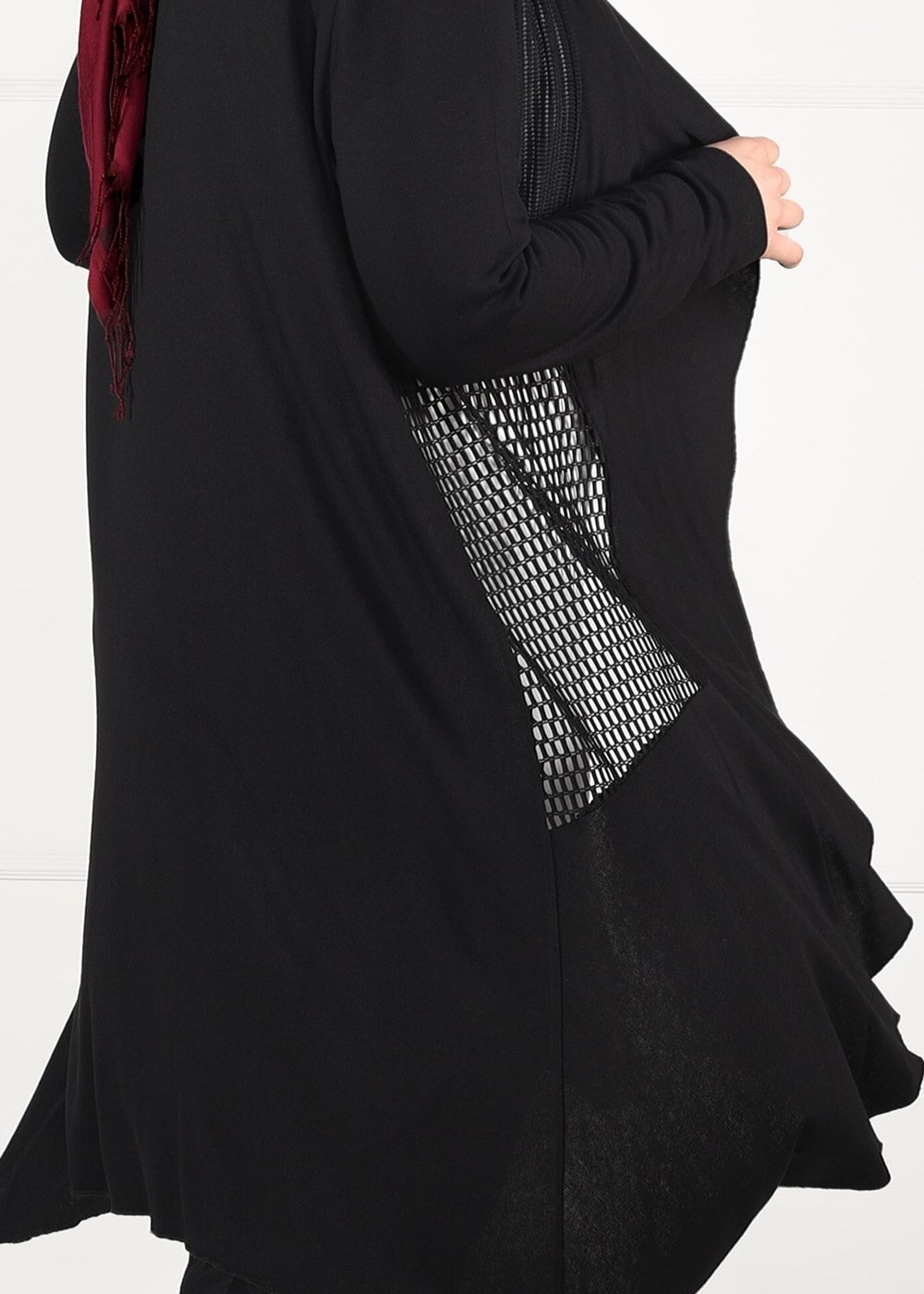 Tesettür giyim SİYAH OVAL KESİM FİLE DETAYLI ÖRME CEKET 2629 