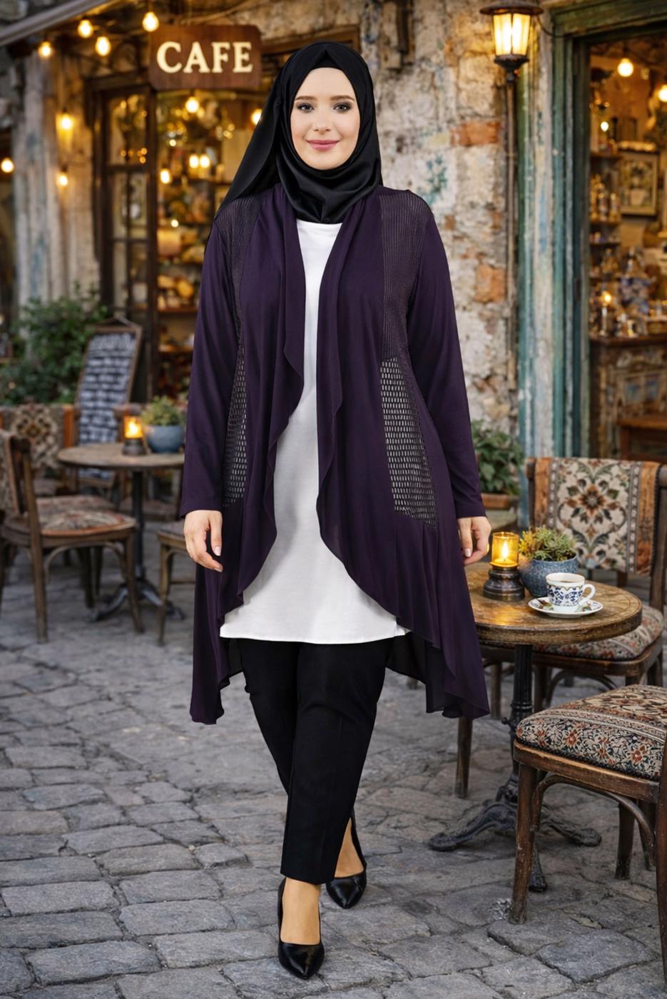 Vêtements hijab POURPRE VESTE DÉTAILLÉE EN RÉSILLE T 2629