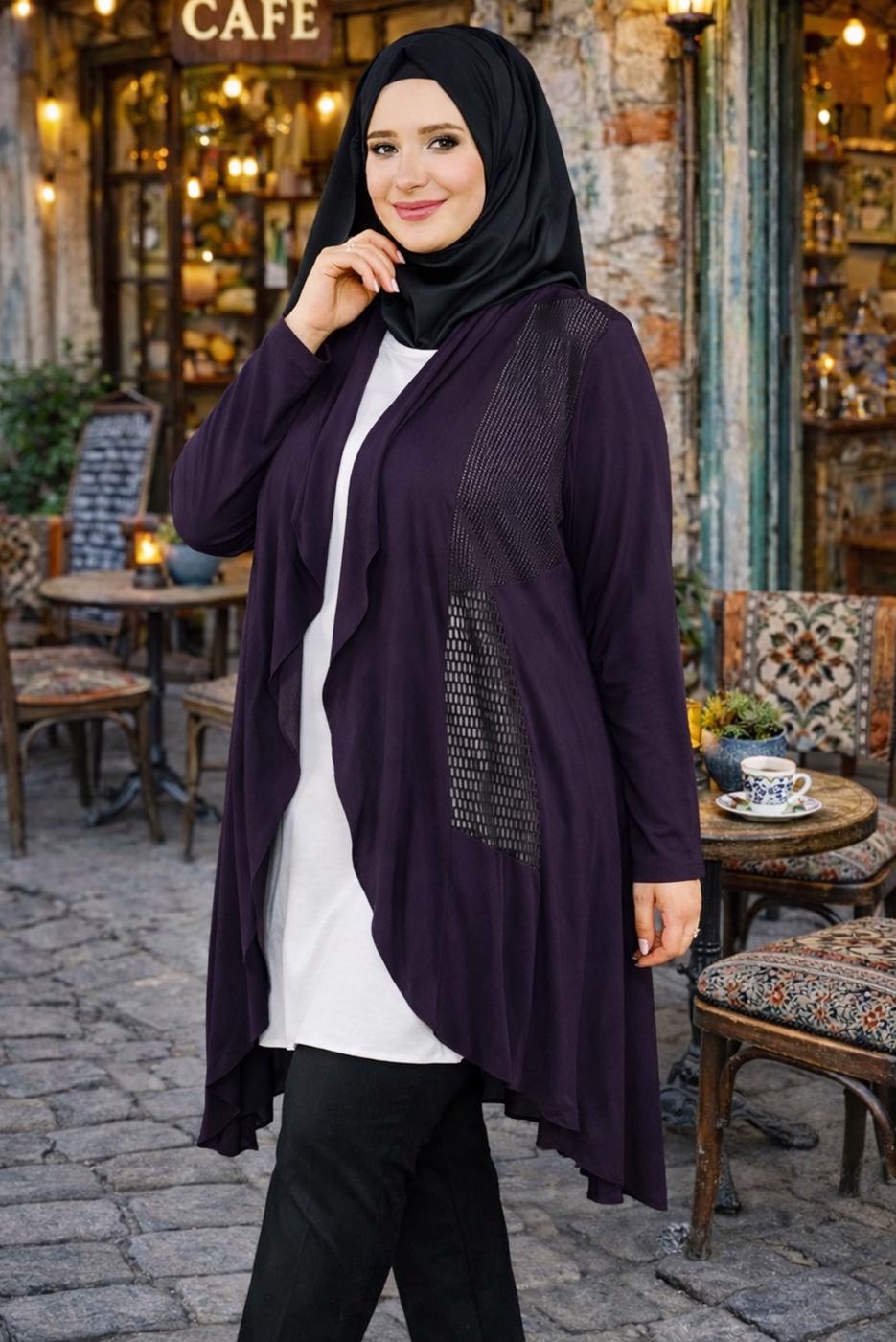 Vêtements hijab POURPRE VESTE DÉTAILLÉE EN RÉSILLE T 2629