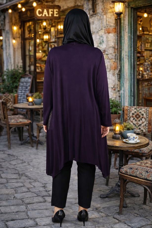 Vêtements hijab POURPRE VESTE DÉTAILLÉE EN RÉSILLE T 2629 - TRENDTESETTÜR