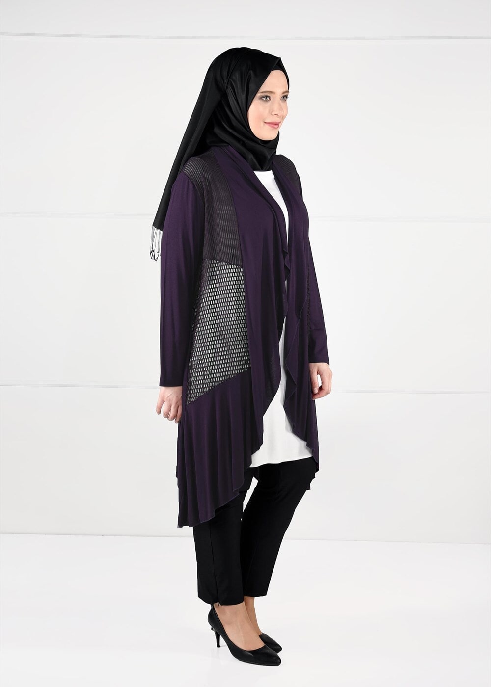 Vêtements hijab POURPRE VESTE TRICOT EN RÉSILLE 2629