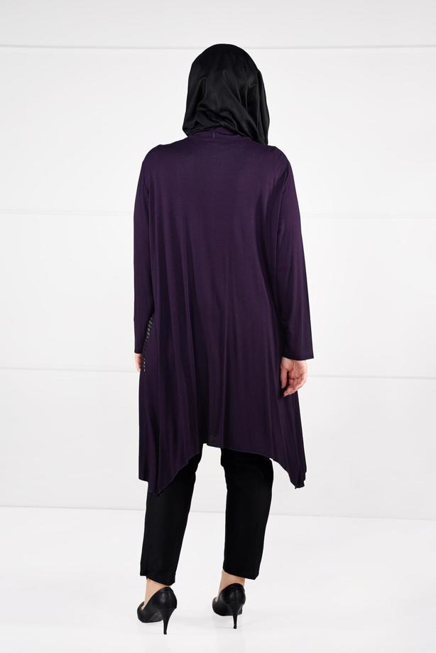 Vêtements hijab POURPRE VESTE TRICOT EN RÉSILLE 2629 - TRENDTESETTÜR