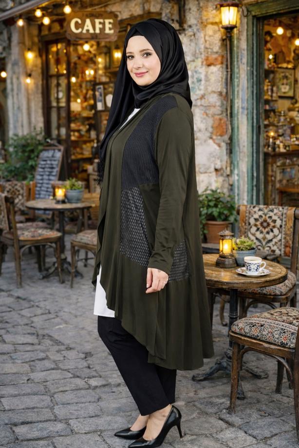 Vêtements hijab KAKI VESTE DÉTAILLÉE EN RÉSILLE T 2629 - TRENDTESETTÜR