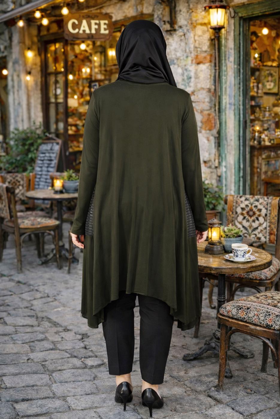 Vêtements hijab KAKI VESTE DÉTAILLÉE EN RÉSILLE T 2629