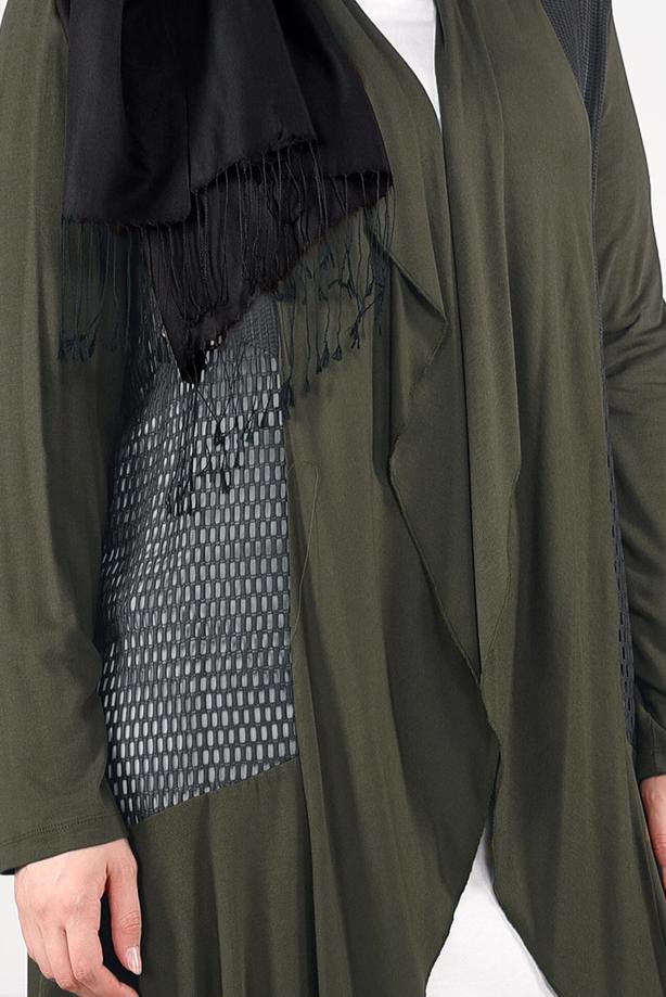 Vêtements hijab KAKI VESTE TRICOT EN RÉSILLE 2629 - TRENDTESETTÜR