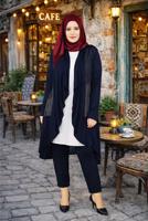 Tesettür giyim LACİVERT OVAL KESİM FİLE DETAYLI ÖRME CEKET T 2629