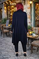 Tesettür giyim LACİVERT OVAL KESİM FİLE DETAYLI ÖRME CEKET T 2629