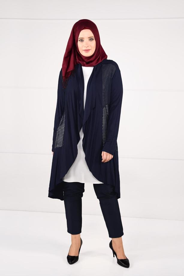 Vêtements hijab BLEU MARINE VESTE TRICOT EN RÉSILLE 2629 - TRENDTESETTÜR