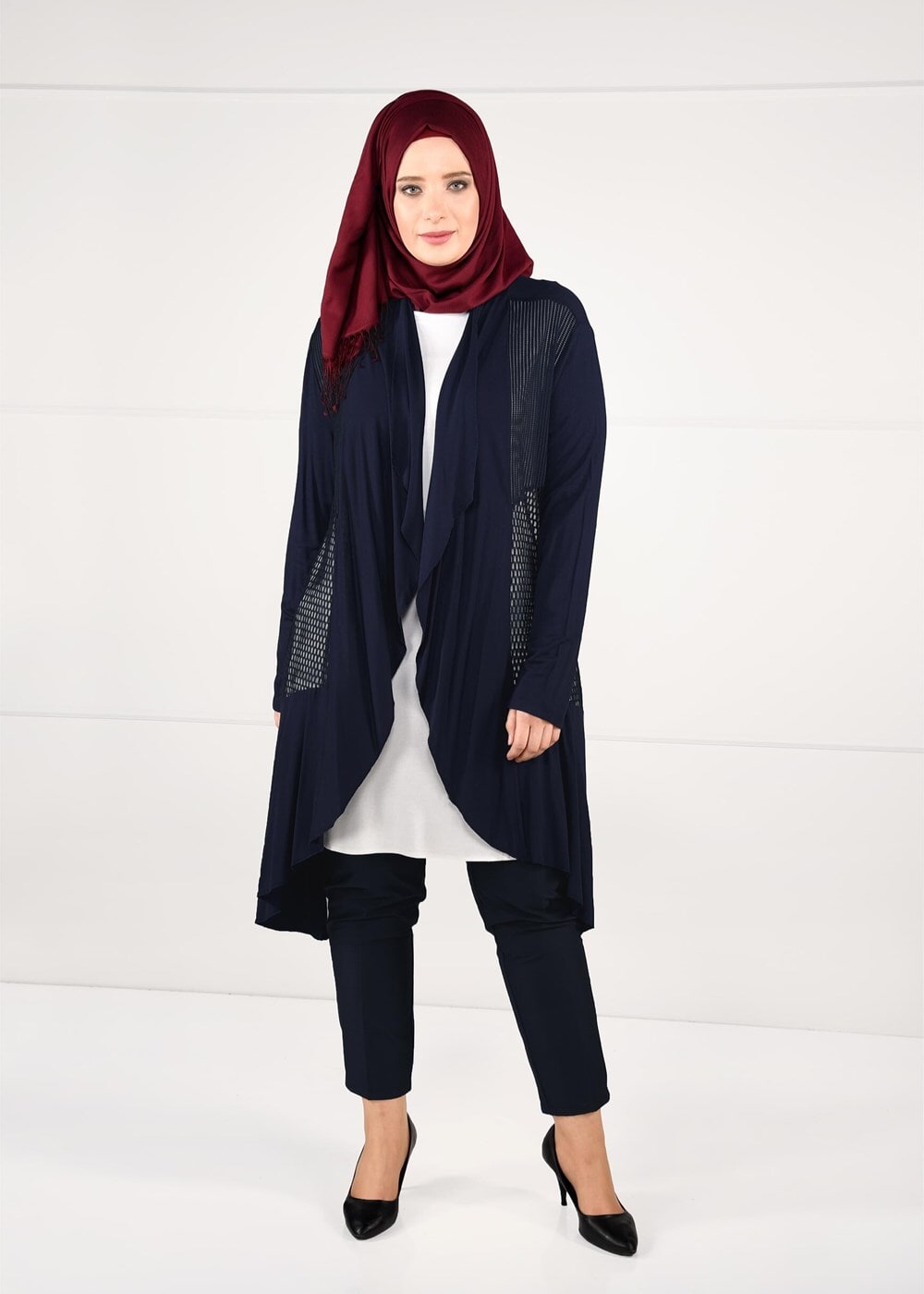 Vêtements hijab BLEU MARINE VESTE TRICOT EN RÉSILLE 2629