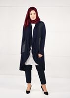 Tesettür giyim LACİVERT OVAL KESİM FİLE DETAYLI ÖRME CEKET 2629 