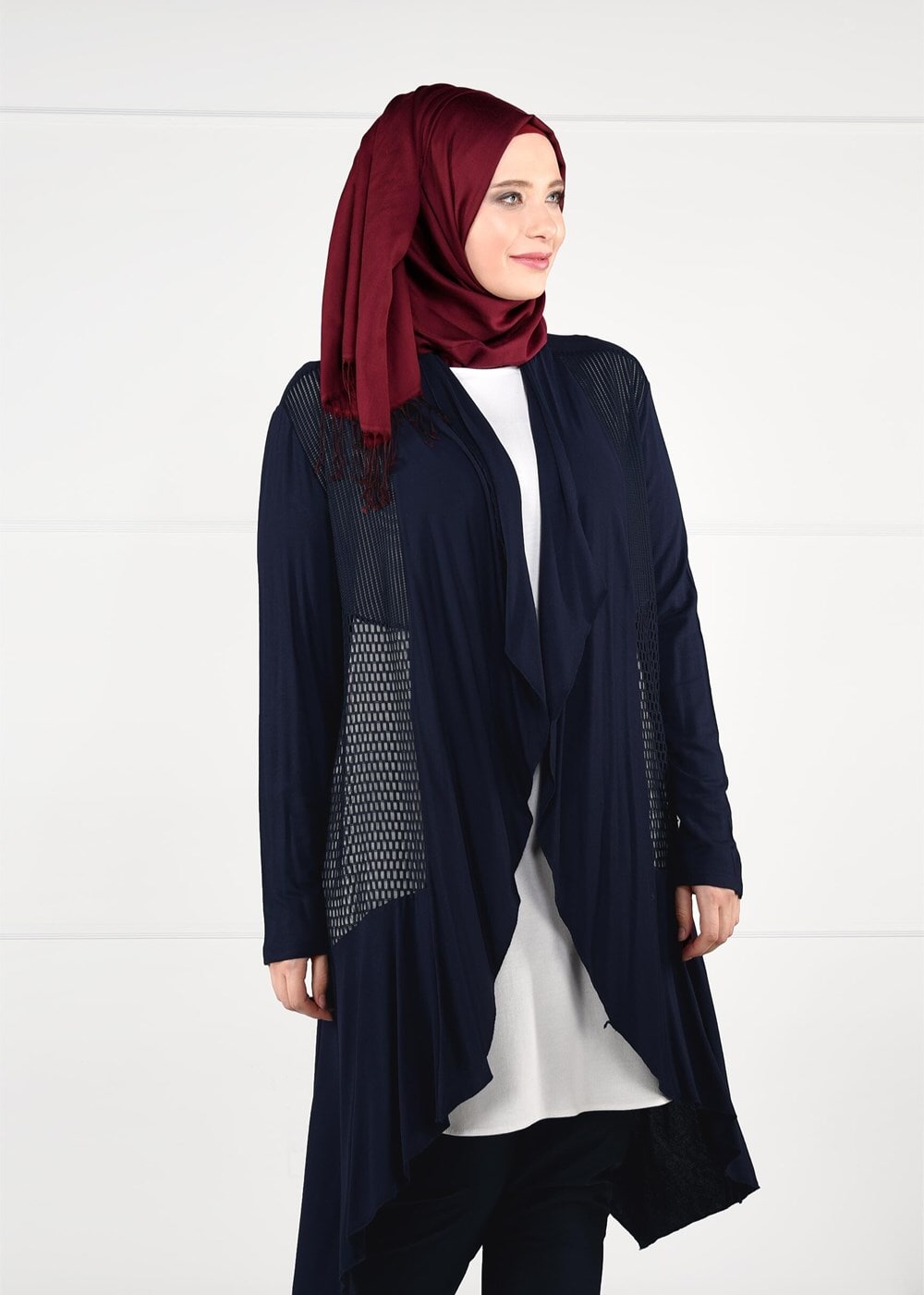 Tesettür giyim LACİVERT OVAL KESİM FİLE DETAYLI ÖRME CEKET 2629 