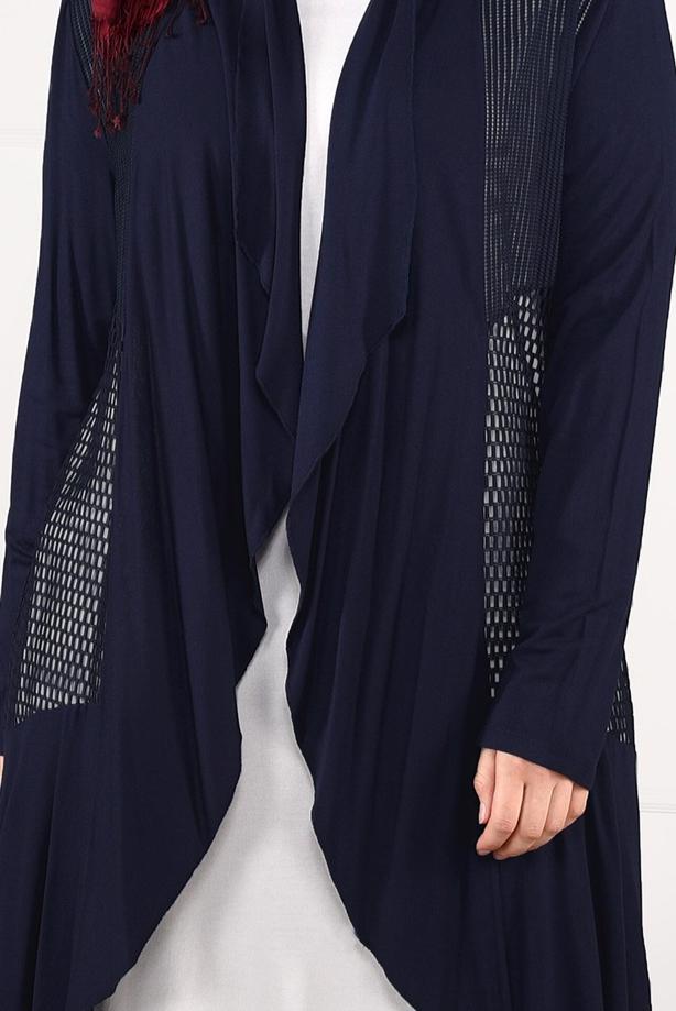 Tesettür giyim LACİVERT OVAL KESİM FİLE DETAYLI ÖRME CEKET 2629  - TRENDTESETTÜR