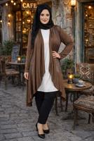 Tesettür giyim TABA OVAL KESİM FİLE DETAYLI ÖRME CEKET T 2629