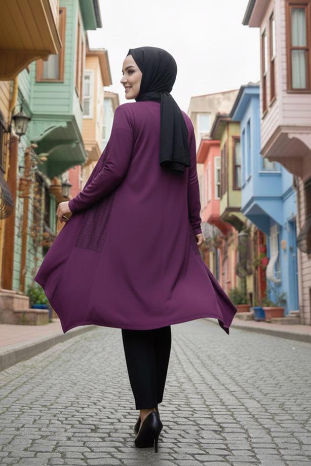 Vêtements hijab POURPRE VESTE DÉTAILLÉE EN RÉSILLE T 2629 - TRENDTESETTÜR