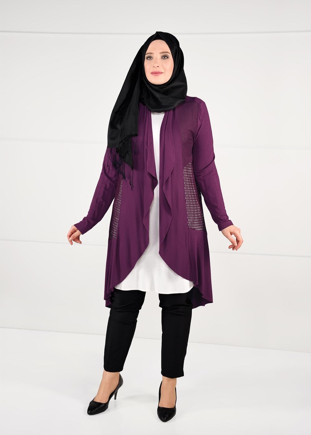 Vêtements hijab POURPRE VESTE TRICOT EN RÉSILLE 2629