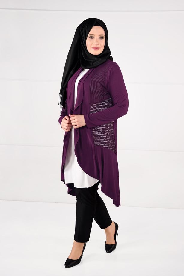 Vêtements hijab POURPRE VESTE TRICOT EN RÉSILLE 2629 - TRENDTESETTÜR