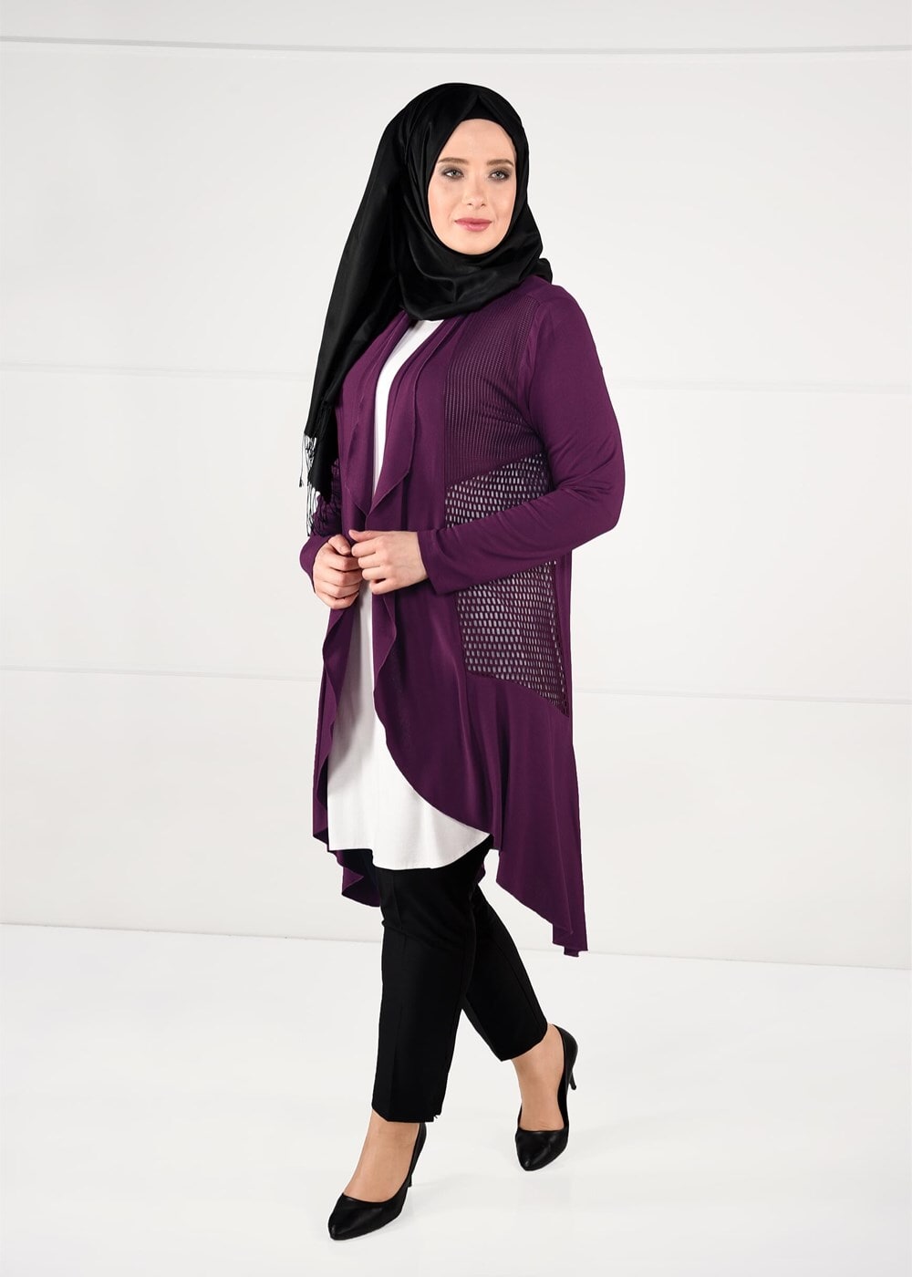 Vêtements hijab POURPRE VESTE TRICOT EN RÉSILLE 2629