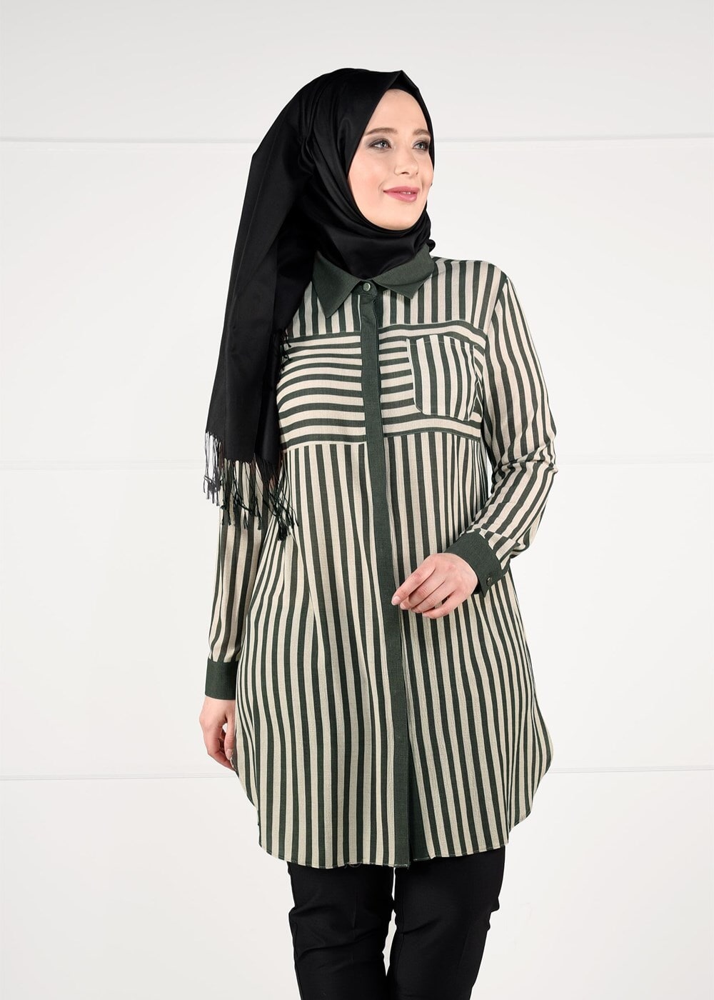 Vêtements hijab KAKI TUNIQUE À RAYURES 2630