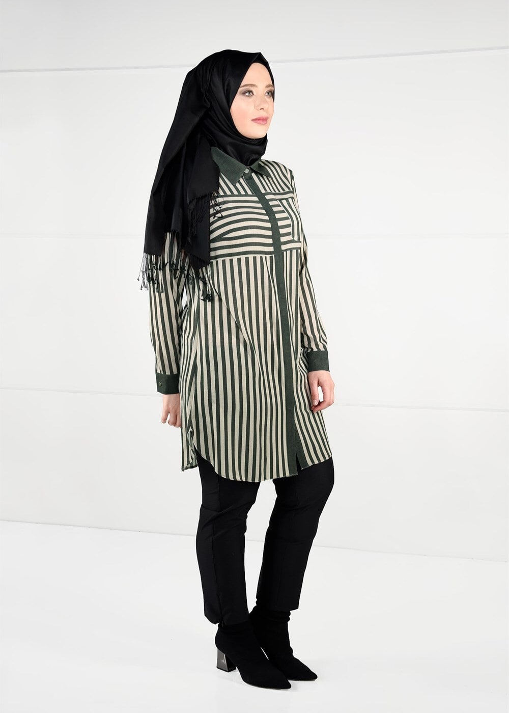 Vêtements hijab KAKI TUNIQUE À RAYURES 2630