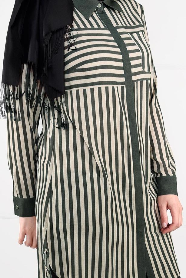 Vêtements hijab KAKI TUNIQUE À RAYURES 2630 - TRENDTESETTÜR