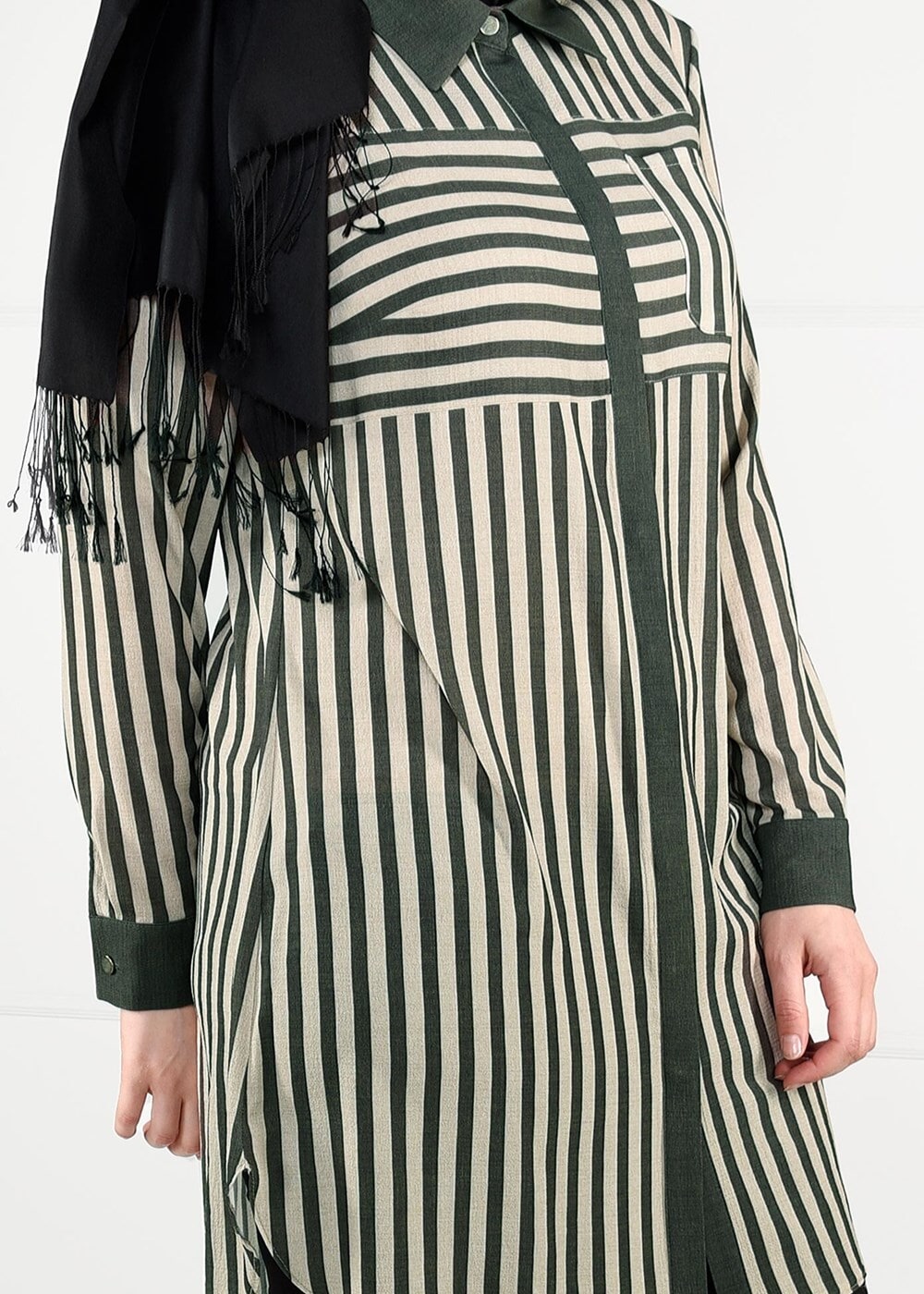 Vêtements hijab KAKI TUNIQUE À RAYURES 2630