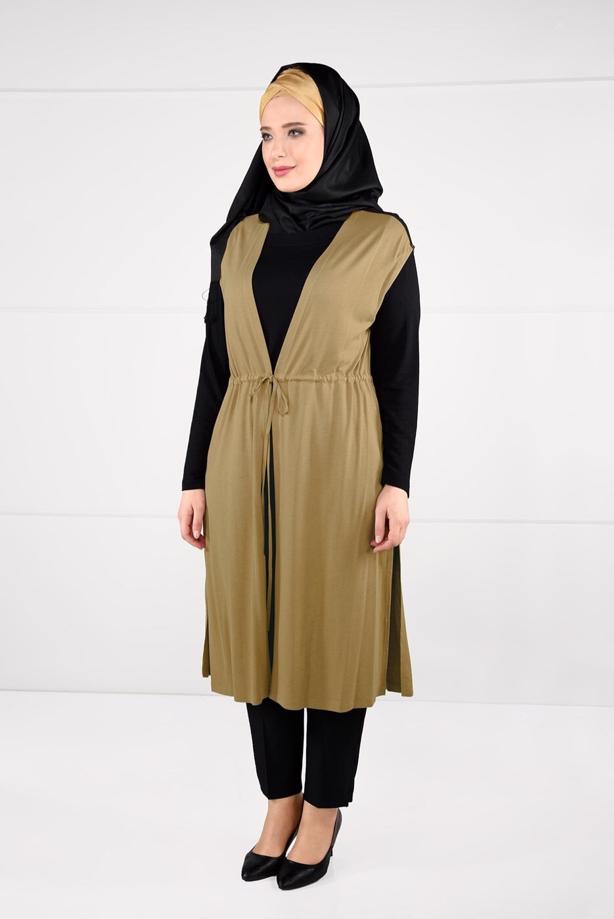 Tesettür giyim TURUNCU BELDEN BAĞCIKLI 2Lİ TUNİK 2632  - TRENDTESETTÜR