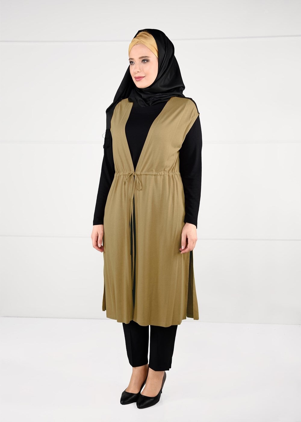 Tesettür giyim TURUNCU BELDEN BAĞCIKLI 2Lİ TUNİK 2632 