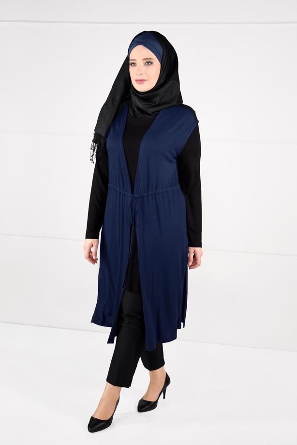 Vêtements hijab BLEU MARINE TUNIQUE À TAILLE-NOUÉE 2632 - TRENDTESETTÜR