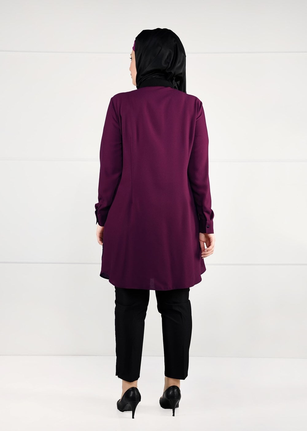 Tesettür giyim FUŞYA GÜPÜR DETAYLI KREP TUNİK 2633 