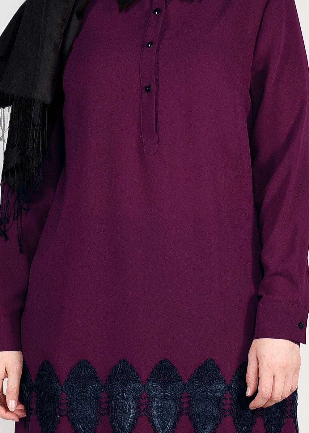 Tesettür giyim FUŞYA GÜPÜR DETAYLI KREP TUNİK 2633 