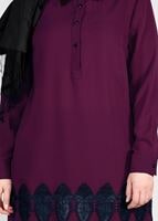 Tesettür giyim FUŞYA GÜPÜR DETAYLI KREP TUNİK 2633 