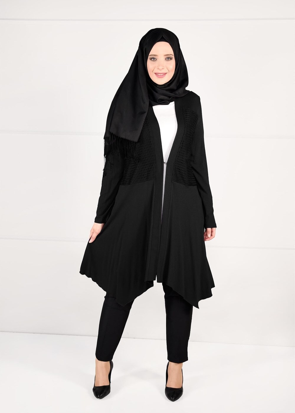 Tesettür giyim SİYAH FİLE DETAYLI PENYE TUNİK 2636