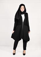 Tesettür giyim SİYAH FİLE DETAYLI PENYE TUNİK 2636
