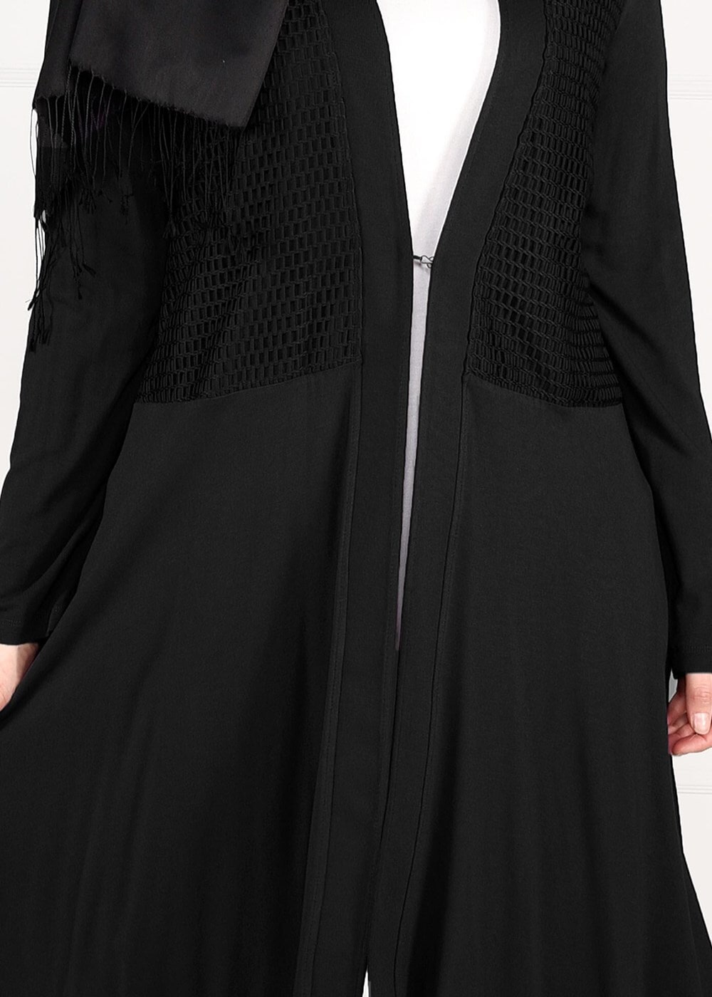 Tesettür giyim SİYAH FİLE DETAYLI PENYE TUNİK 2636