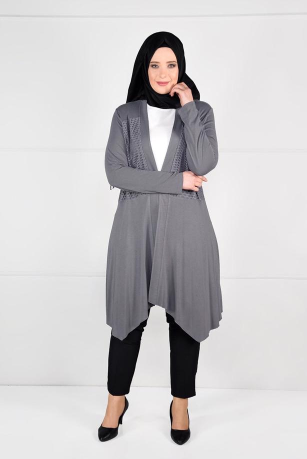 Vêtements hijab GRIS TUNIQUE EN RÉSILLE 2636  - TRENDTESETTÜR