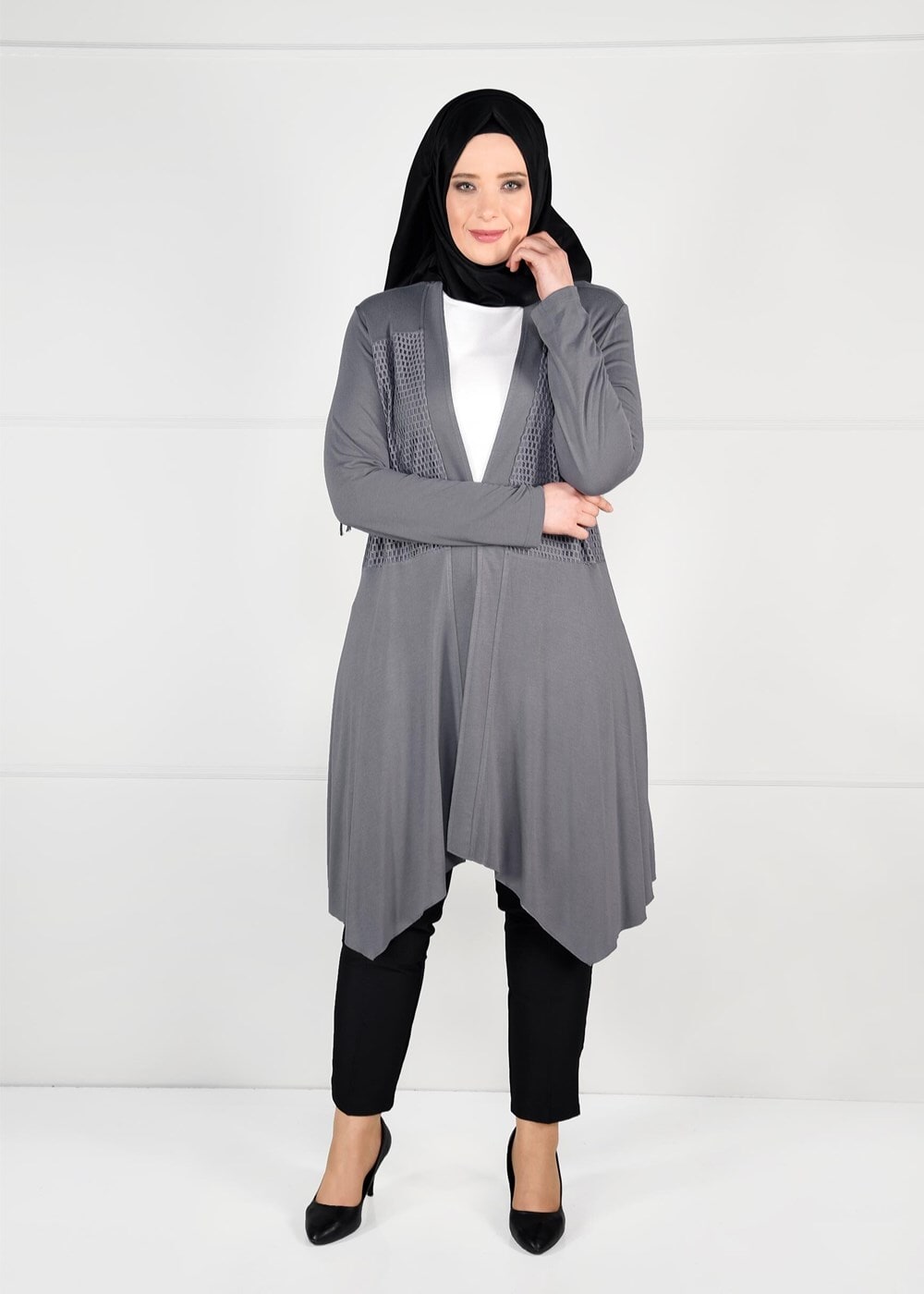 Vêtements hijab GRIS TUNIQUE EN RÉSILLE 2636 