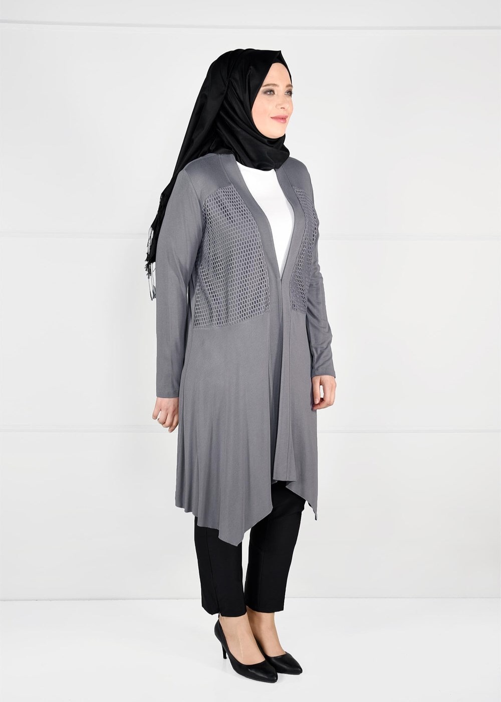 Vêtements hijab GRIS TUNIQUE EN RÉSILLE 2636 