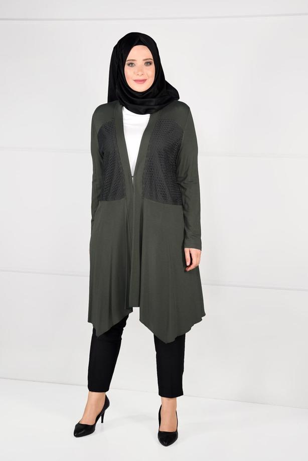 Vêtements hijab KAKI TUNIQUE EN RÉSILLE 2636  - TRENDTESETTÜR