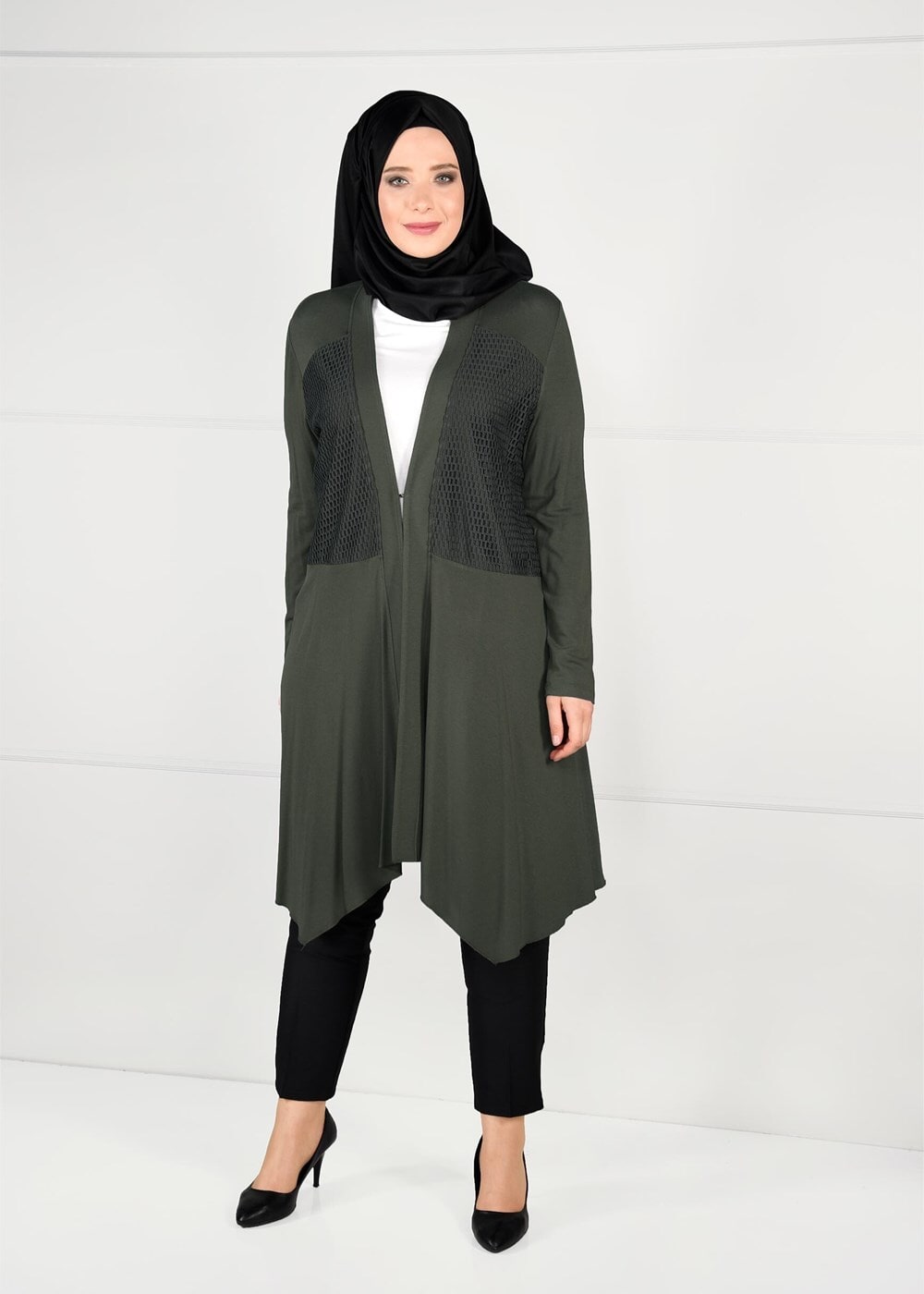 Vêtements hijab KAKI TUNIQUE EN RÉSILLE 2636 