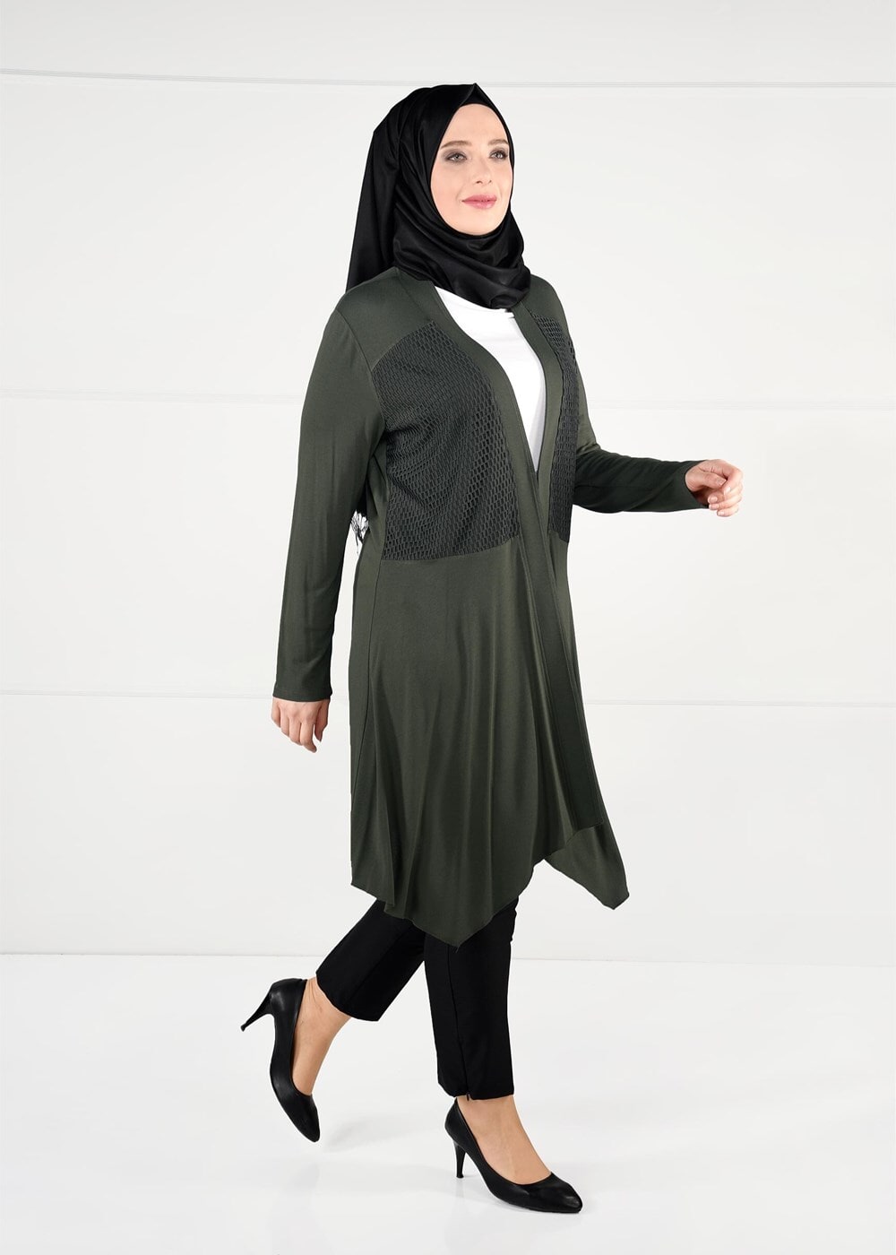 Vêtements hijab KAKI TUNIQUE EN RÉSILLE 2636 