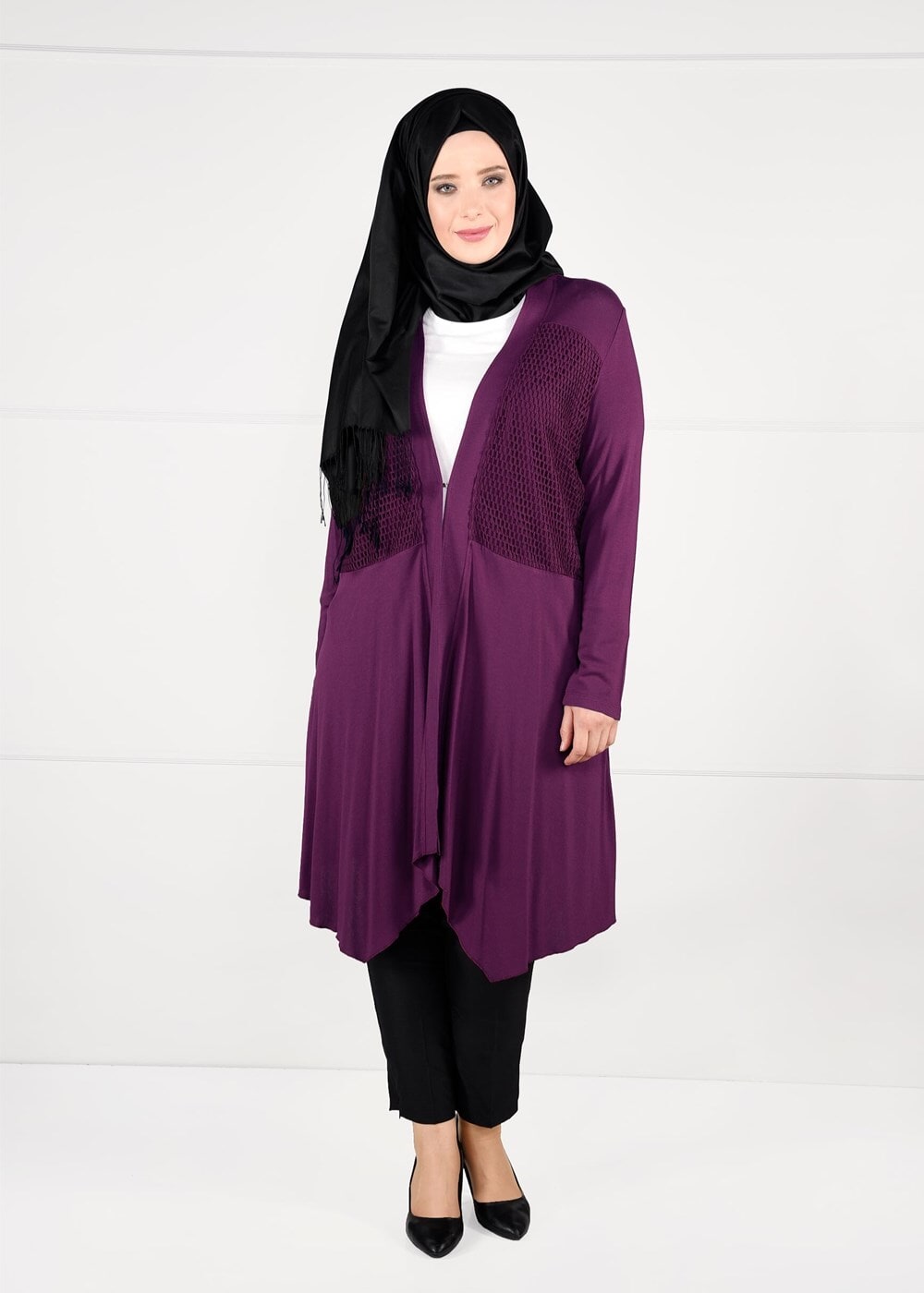 Vêtements hijab POURPRE TUNIQUE EN RÉSILLE 2636 